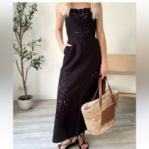 Zara Black embroidered cotton Dress NWT